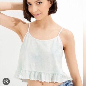 ‼️SOLD‼️ American Eagle White Crop Tank With Ruffle Trim And Adjustable Straps